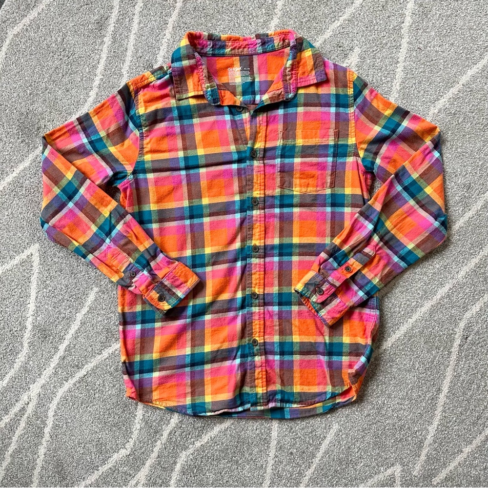 Cat & Jack Bright Plaid Flannel Button Down Shirt Boys 14 XL